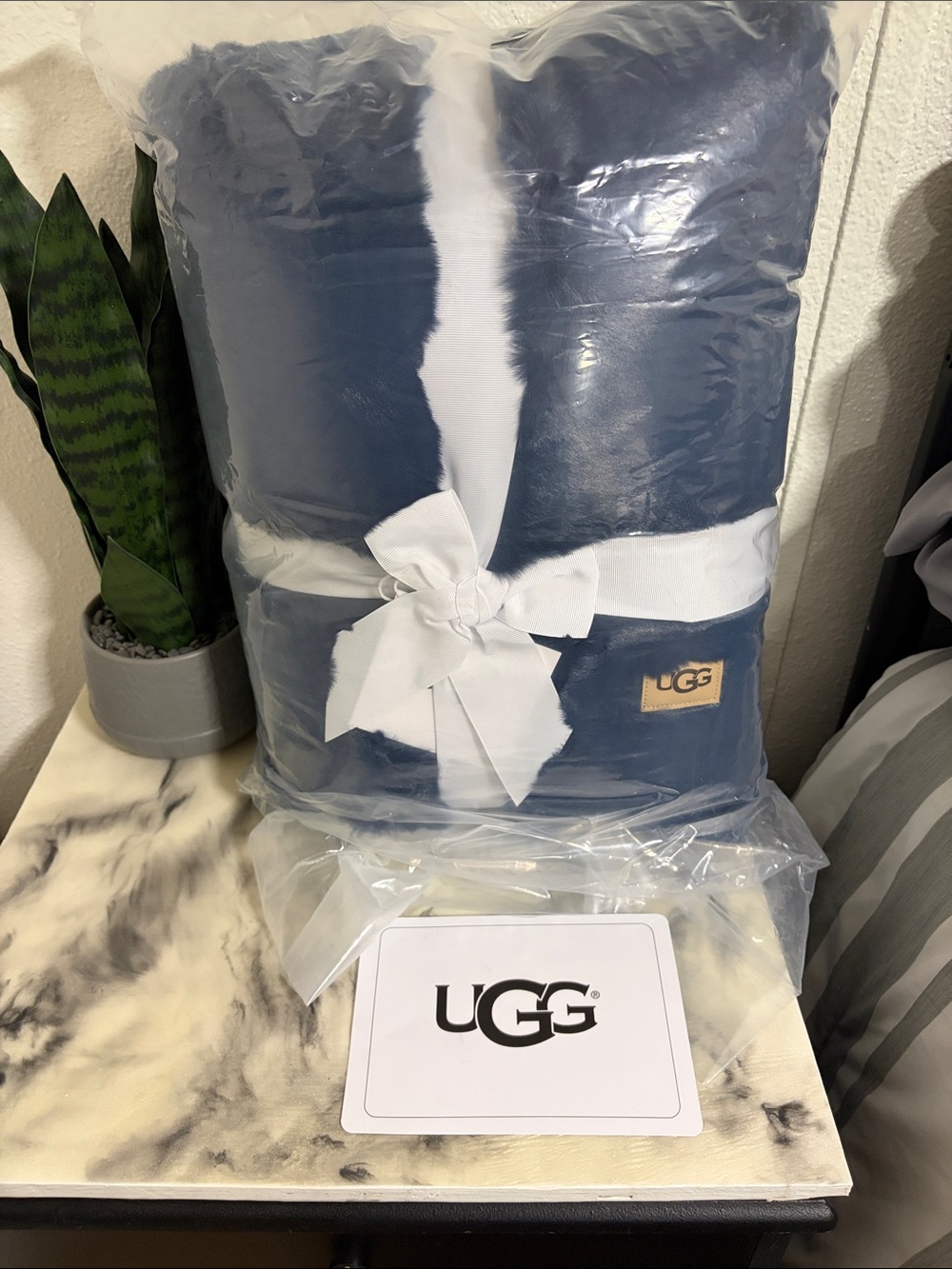 UGG Navy Plush Throw Blanket with Branded Patch